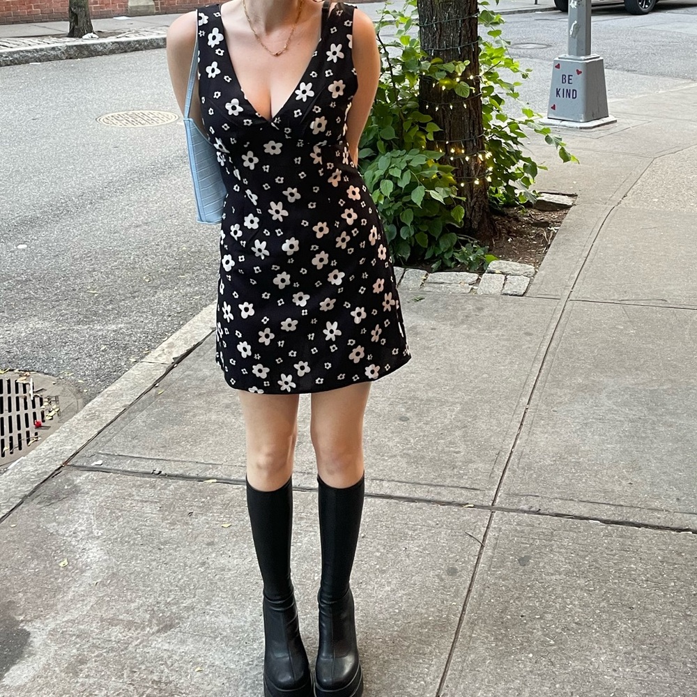 Floral Black and White Mini Dress